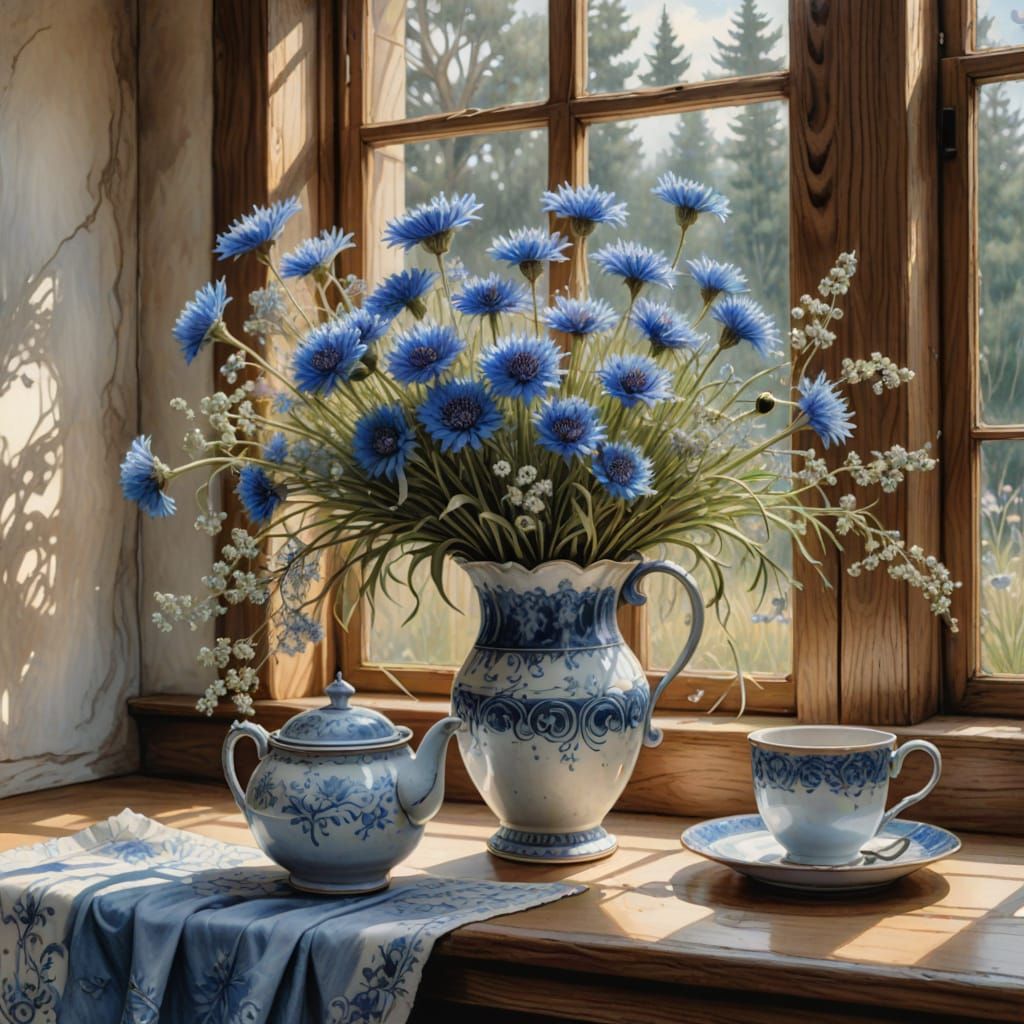 Elegant Floral Still Life in Watercolor Style