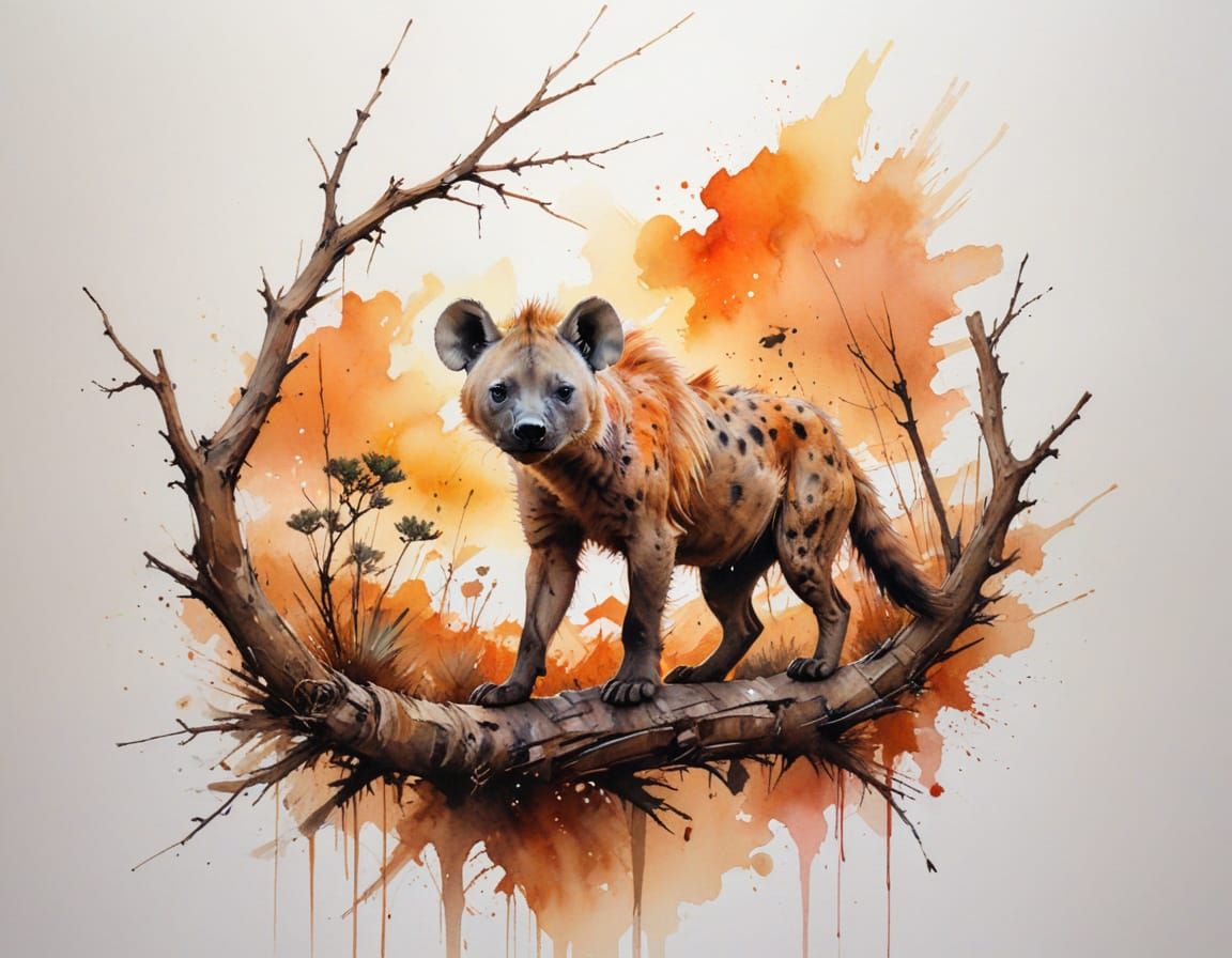 Hyena Silhouetted at Dusk on Savanna