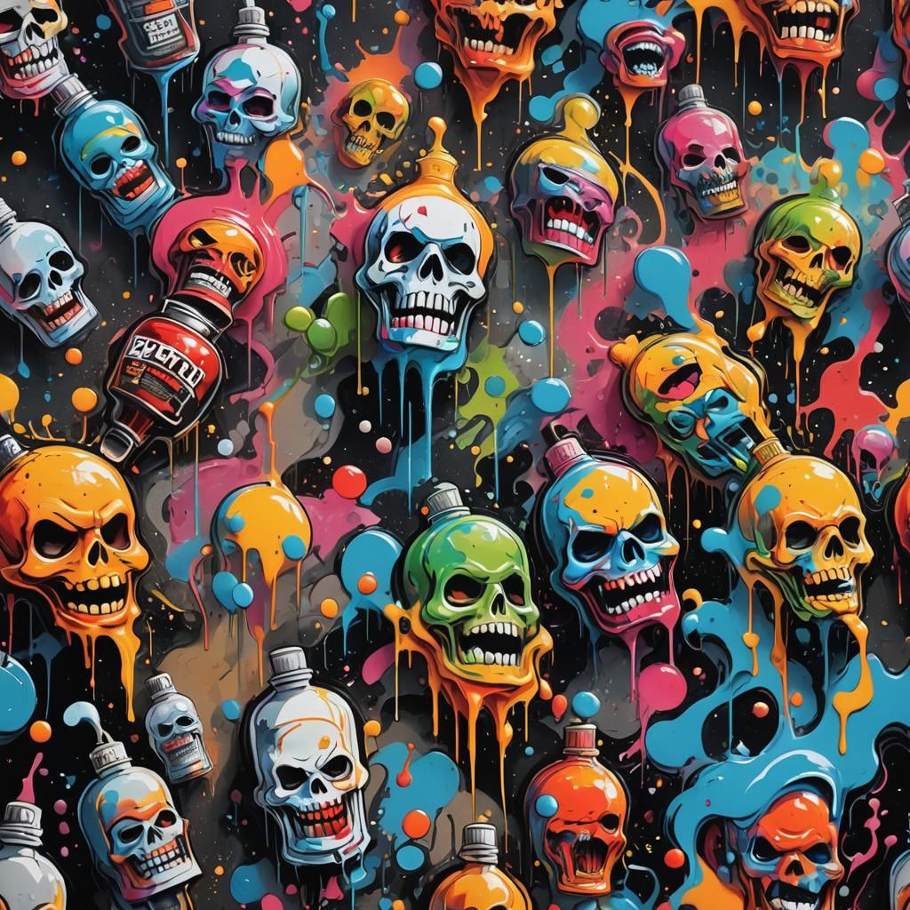 Spirits in Colorful Graffiti Street Art