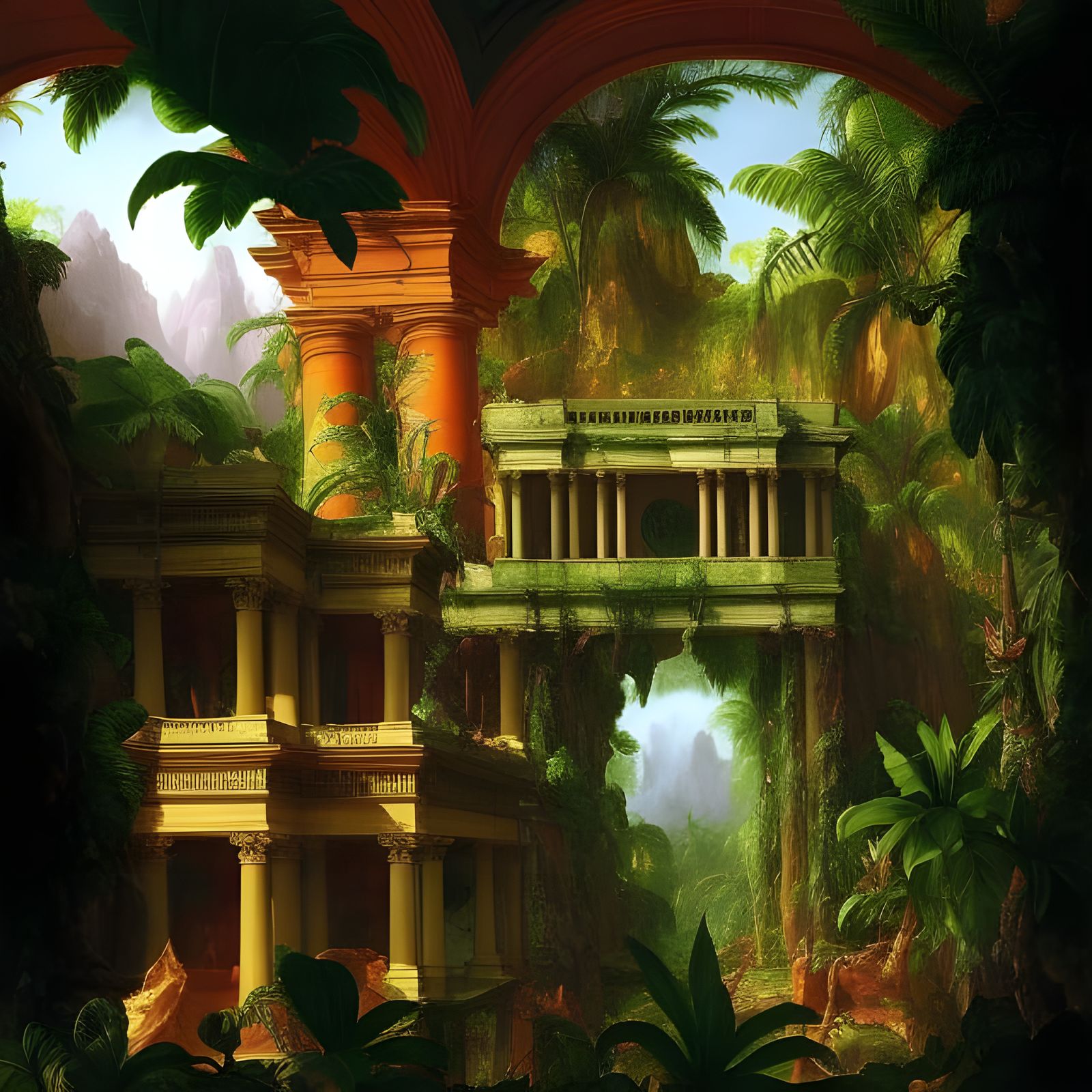 Lush Jungle City Landscape in Classical Style