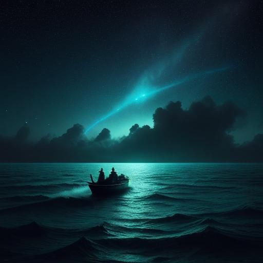 Bioluminescent Ocean Under Starry Sky