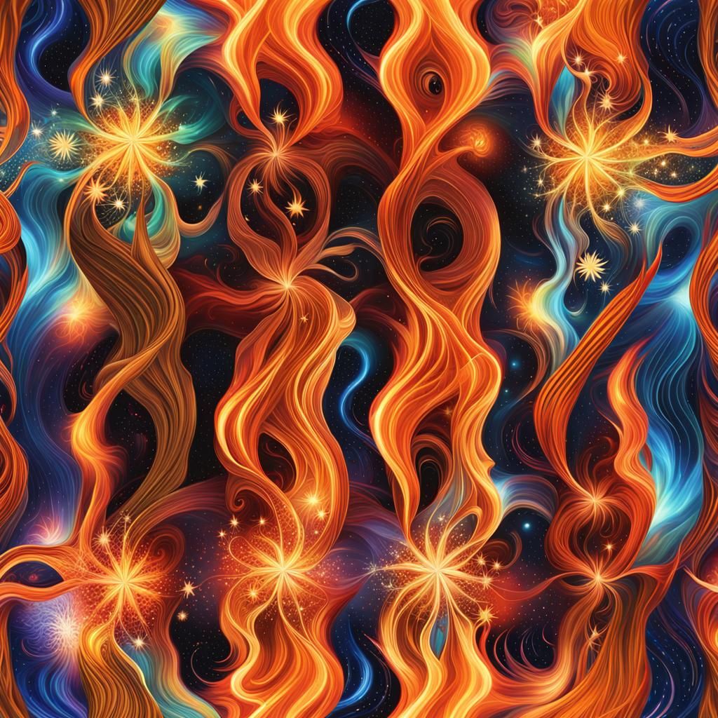 Vivid Star Field Plasma Maelstrom with Fiery Crystals