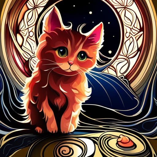 Art Nouveau Kitten in Heavenly Sunshine