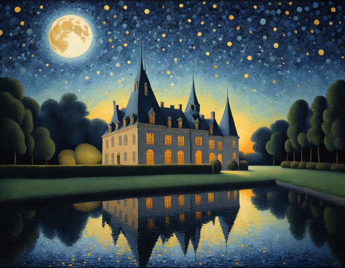 Moonlit Châteaux in Pointillist Splendor