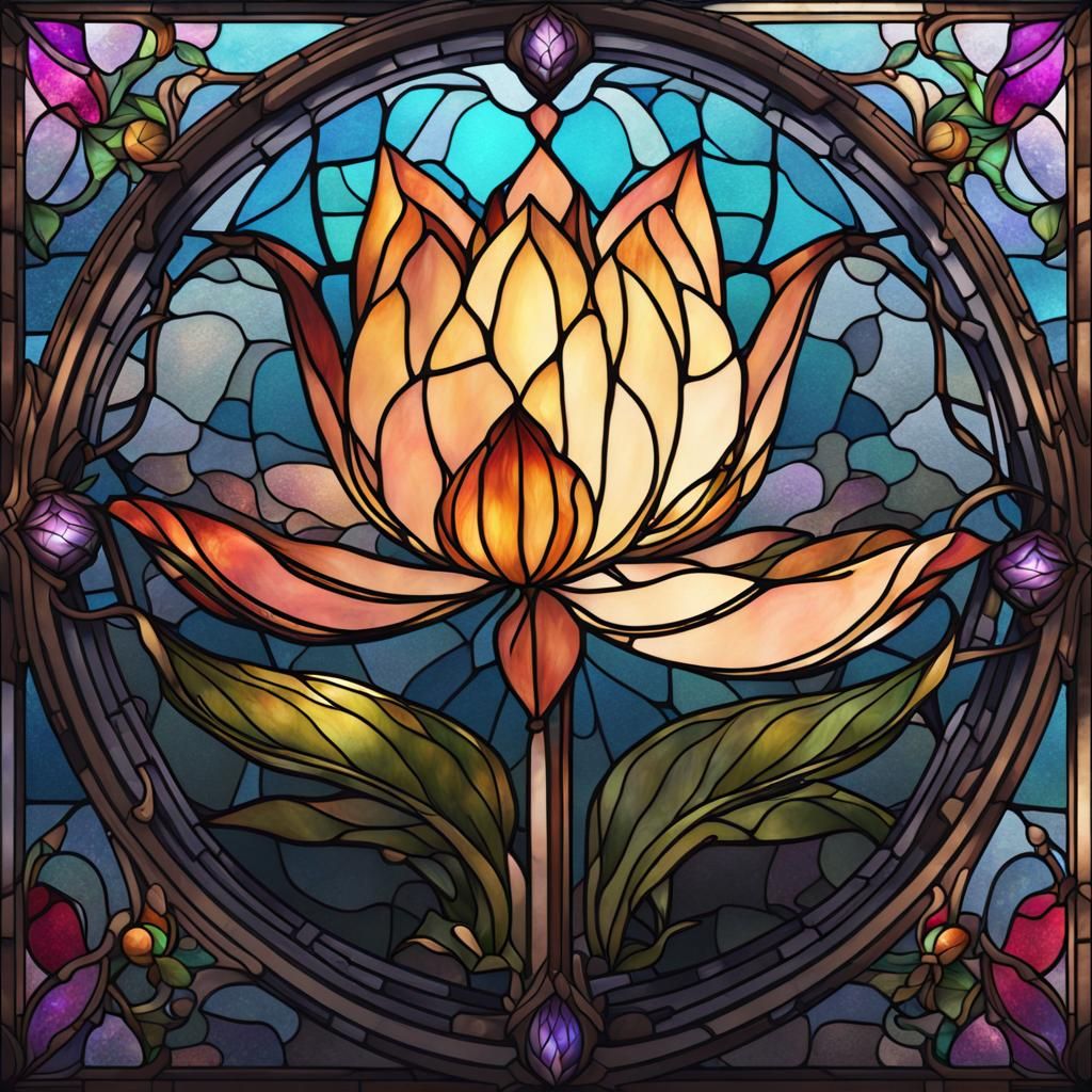 Stained Glass Lotus: Detailed Fantasy Art