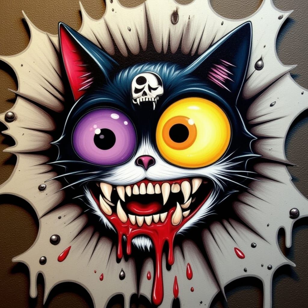 Vampire Brat Graffiti Art Busting Through Steel