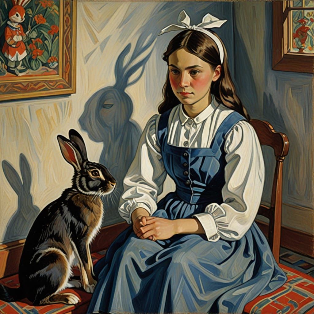 Surrealist Landscape with Rabbit and Shadow