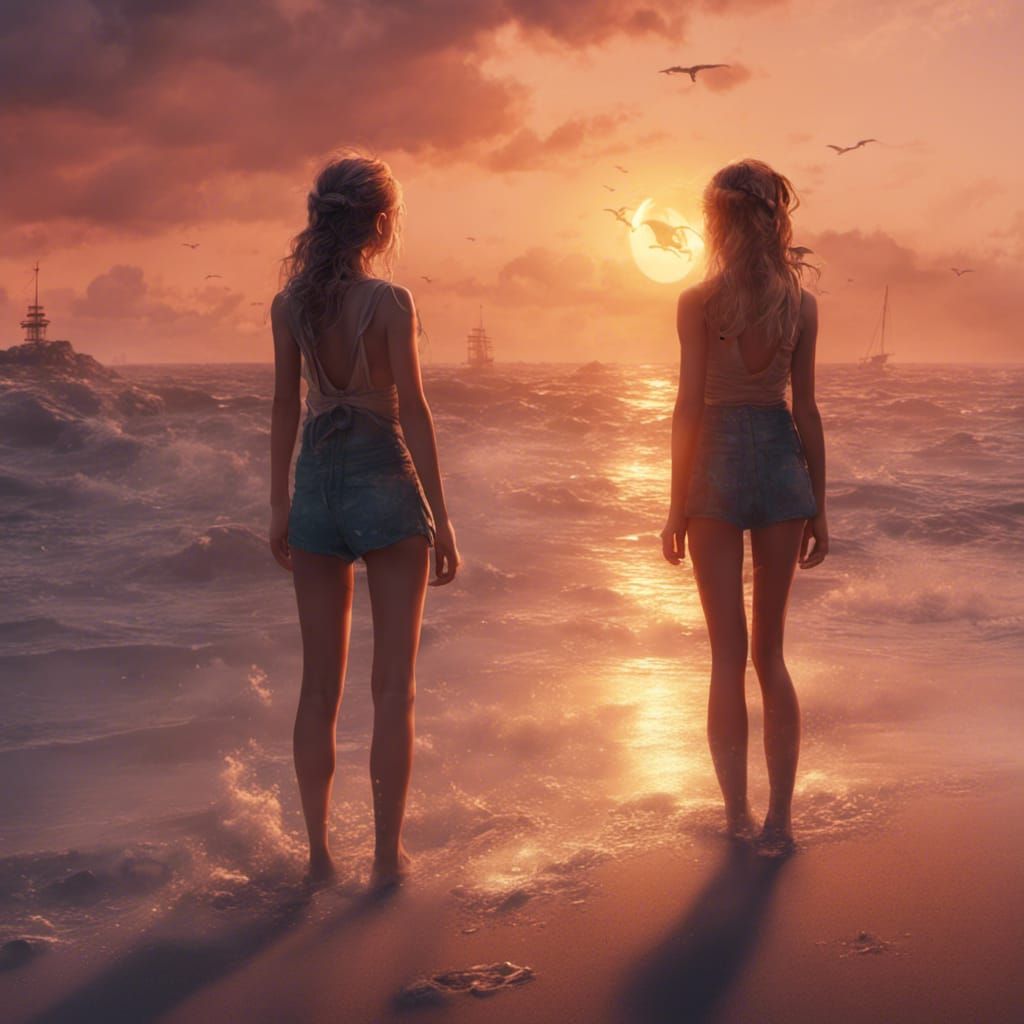 Girls at Sunset: Detailed Matte Painting