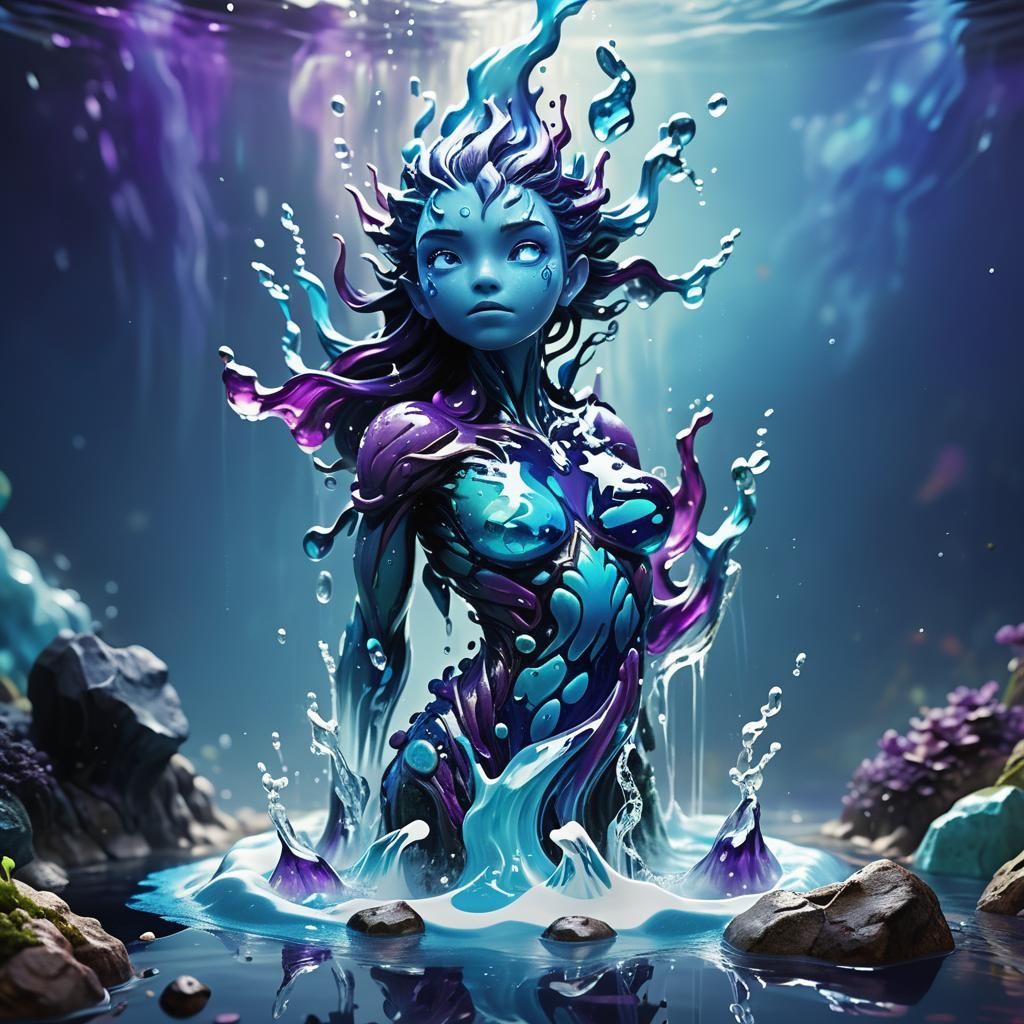 Water Elemental in Liquid World: Hyperrealistic Concept Art