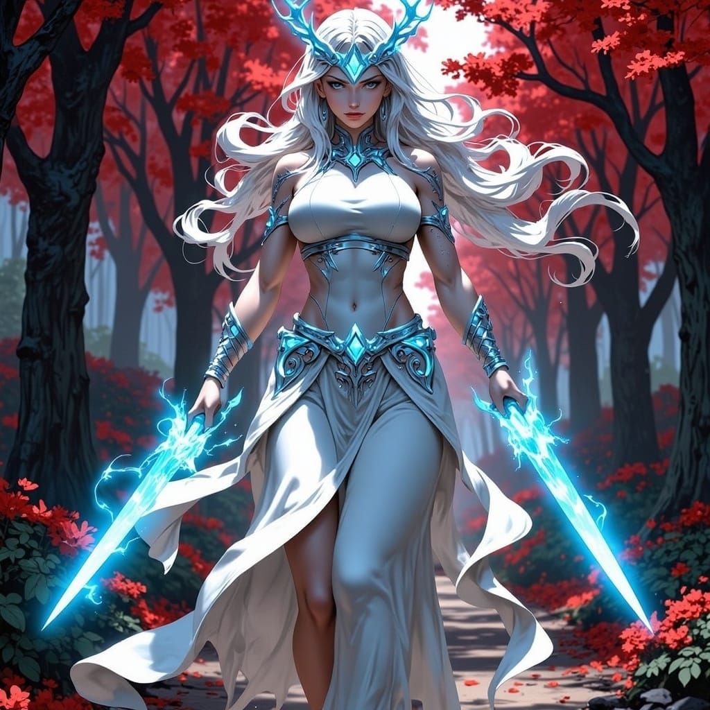 Oni Woman Running with Swords