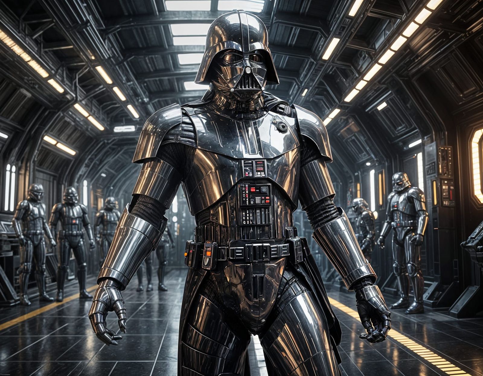 Darth Vader with Cybernetic Enhancements in Sci-Fi Scene