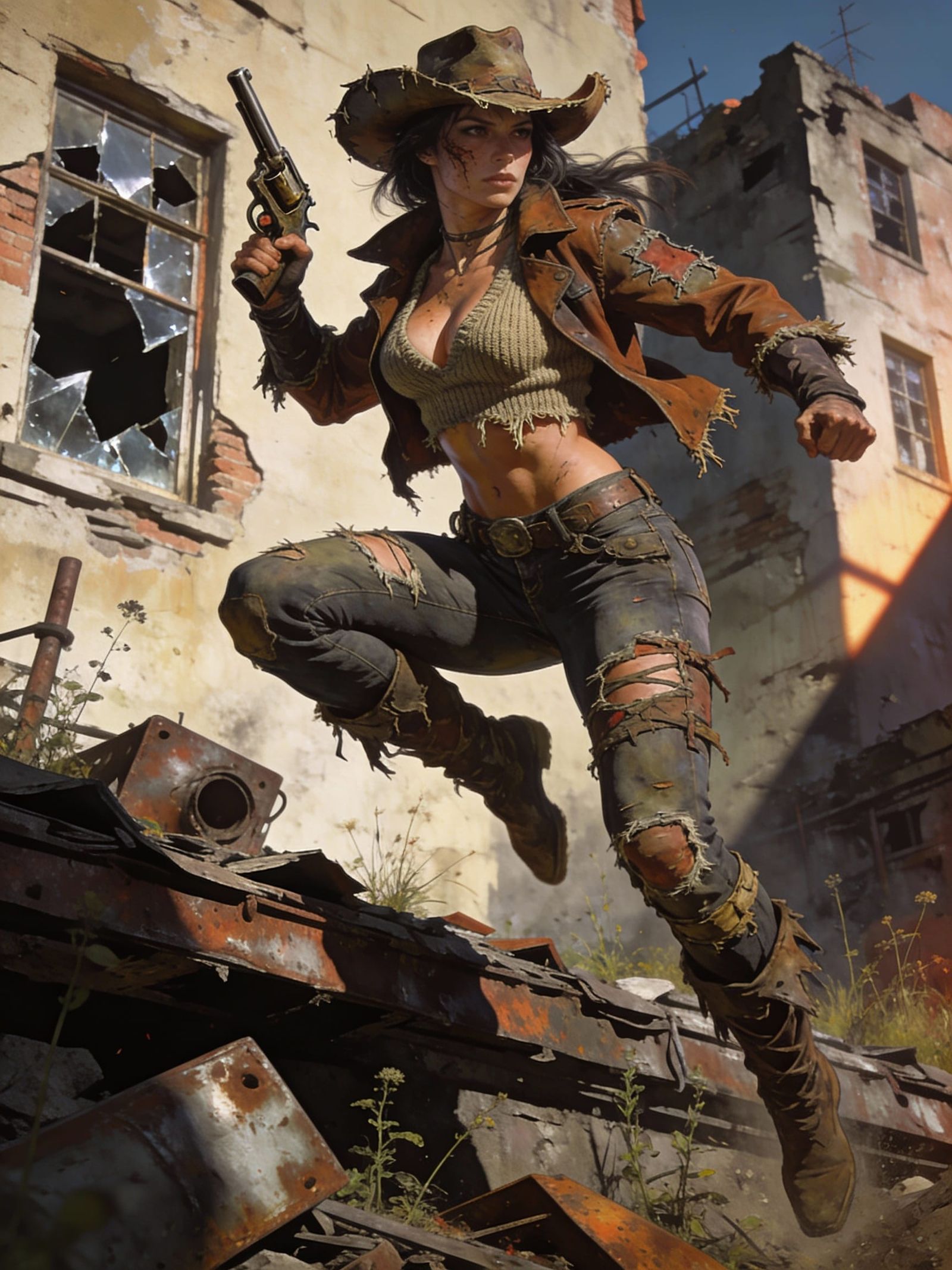 Post-Apocalyptic Warrior Leaps into Battle