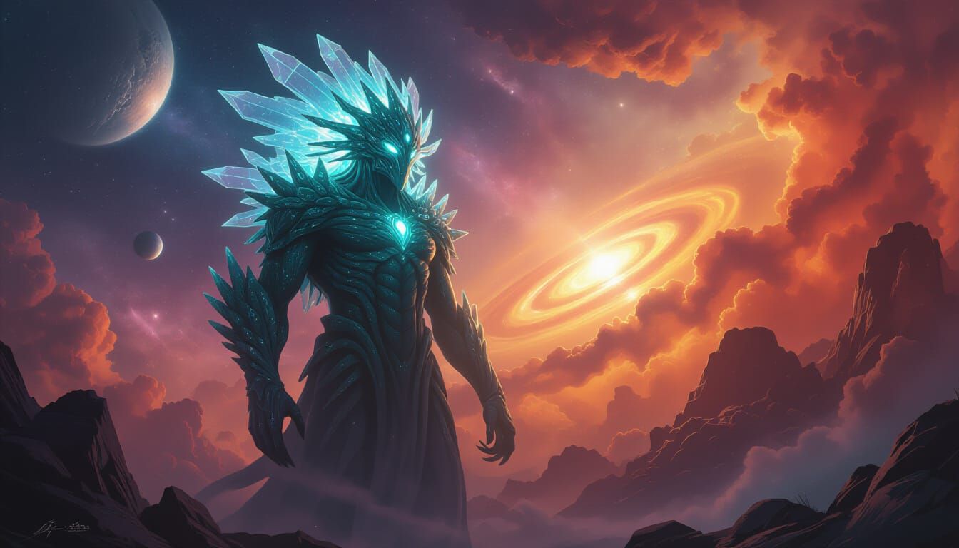 Bioluminescent Alien in Autumn Nebula Concept Art