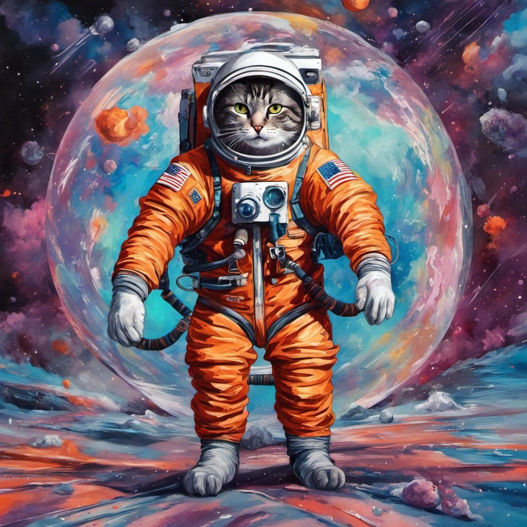 Cat Astronaut in Space: Graffiti Art Style