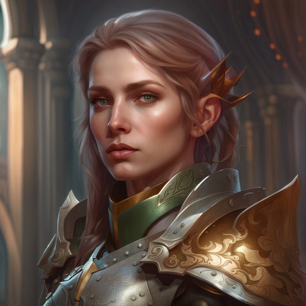 Armored Half-Elf Portrait in Digital Art Style