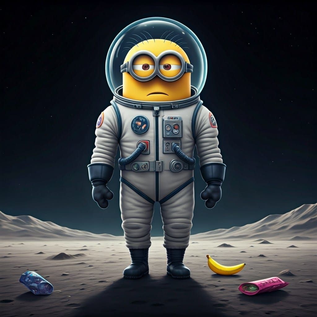 Minion Luther on Moon Mission, Sci-Fi Illustration