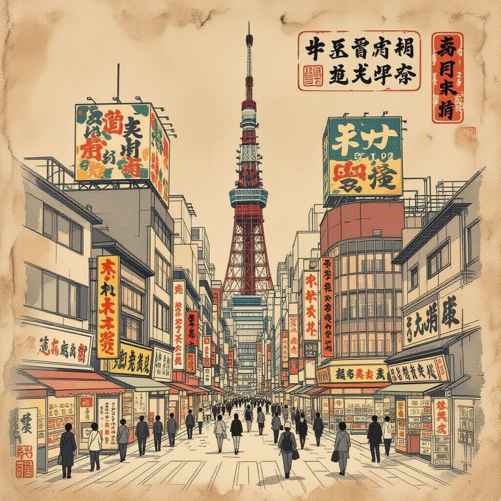 Vintage Map of Shibuya District in Ancient Ink