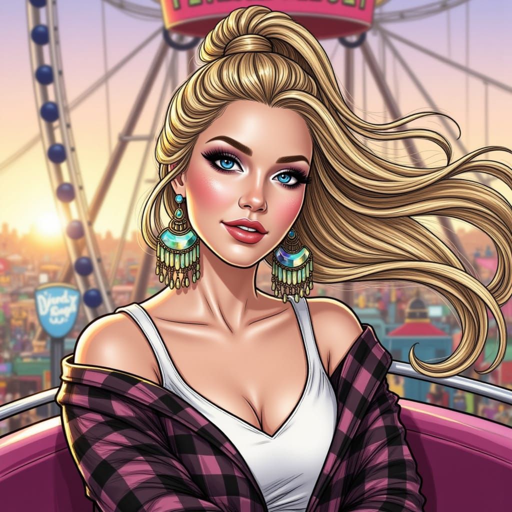 Blonde Woman at Carnival in Digital Art Style