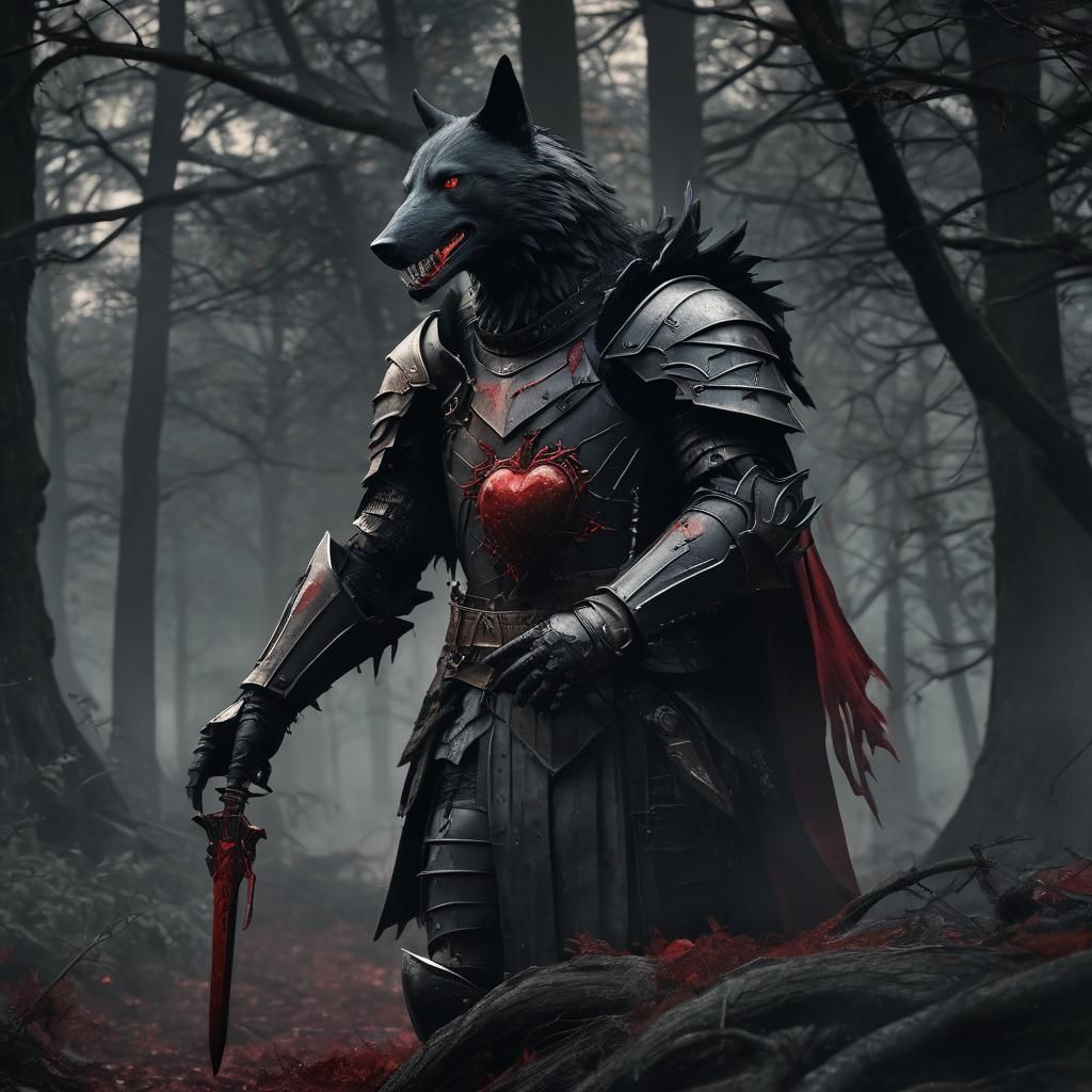 Valravn Knight with Bloody Heart in Dark Fantasy Style