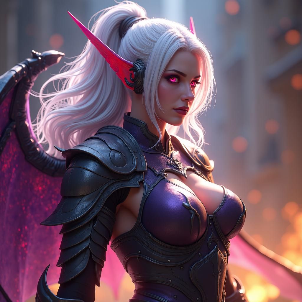 Dhampir Woman in Iron Armor: Dark Fantasy Concept Art