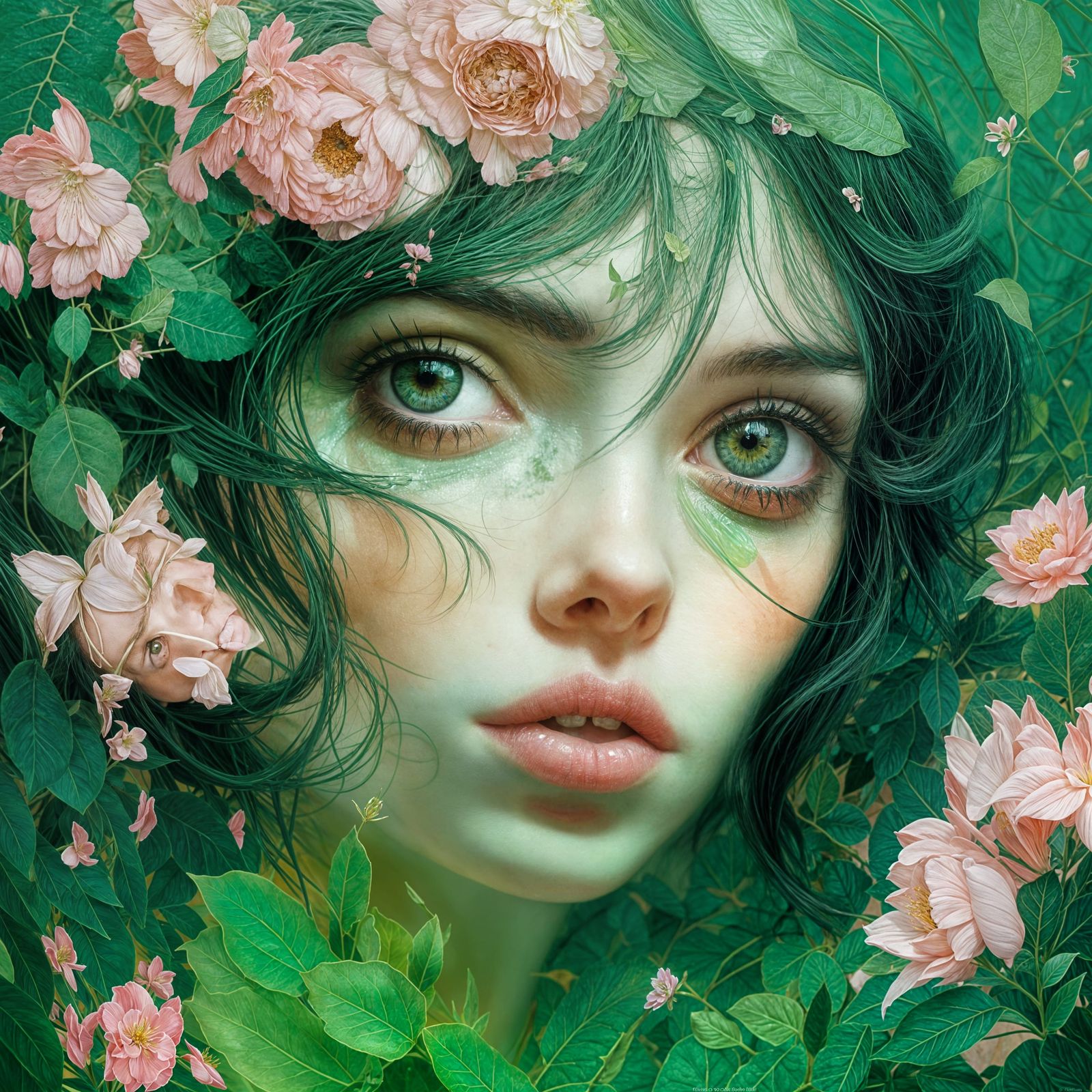 Art Nouveau Lady in Green Oil Painting