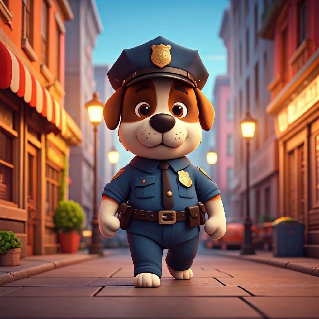 Anthropomorphic Dog Patrol Officer in 3D Digital Claymation...