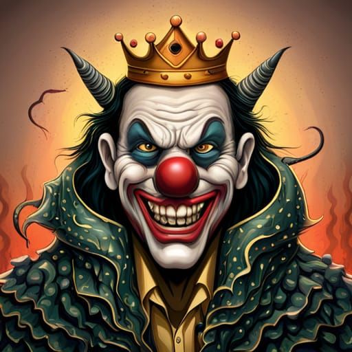 Demonic Clown King on Hell Throne: Hyperrealistic Art