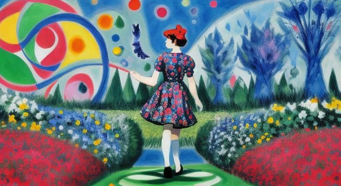 Superhero in Garden, Op Art Prismatic Colors