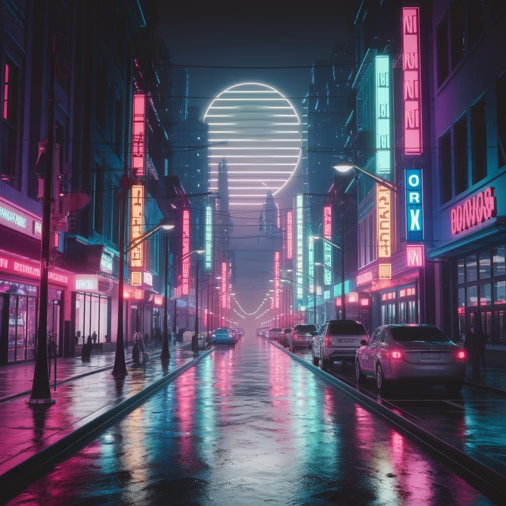 Neon Dreamscape Cityscape in Synthwave Style