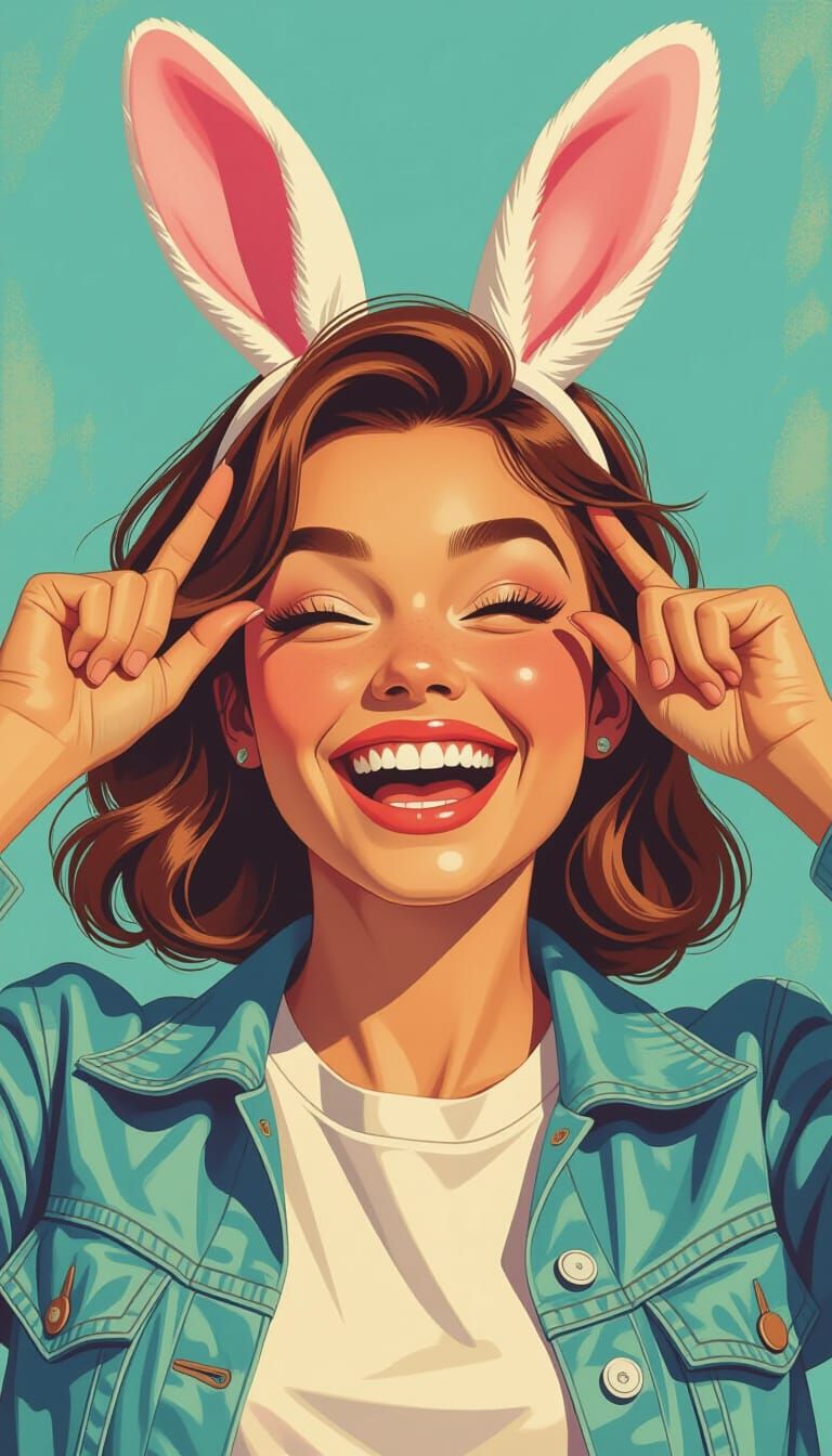 Girl's Playful Wink in Detailed Matte Painting