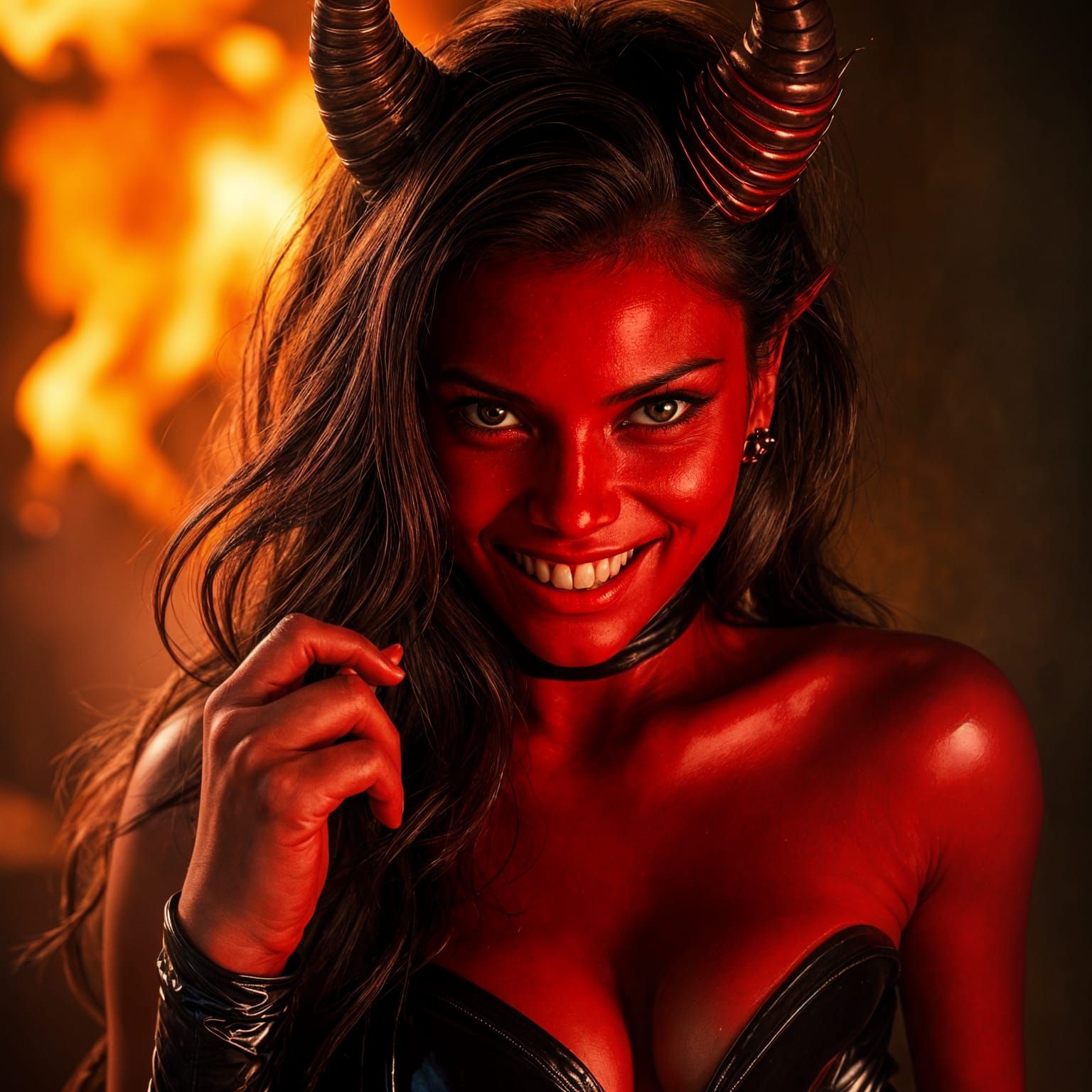 Fiery Devil Woman with a Devious Smile