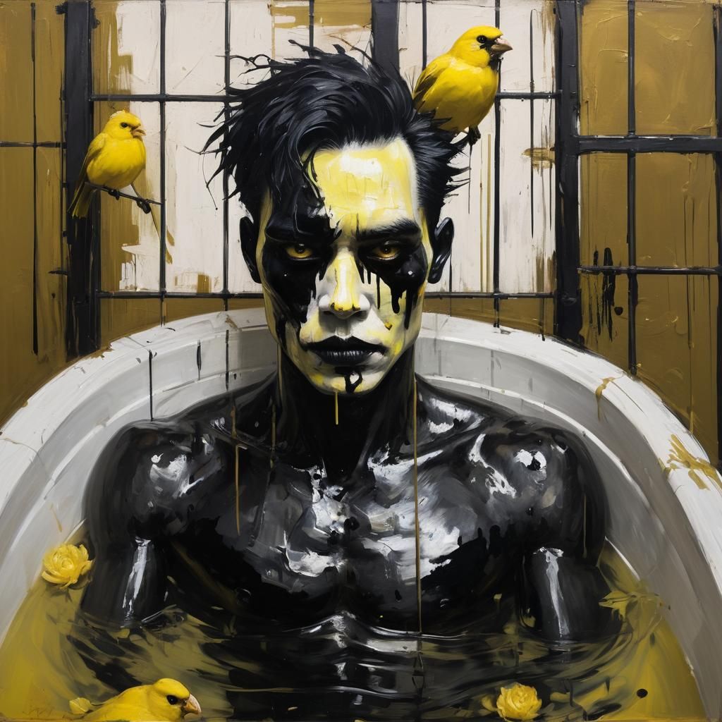 Gothic Bath Portrait with Canary, Scumbling Style