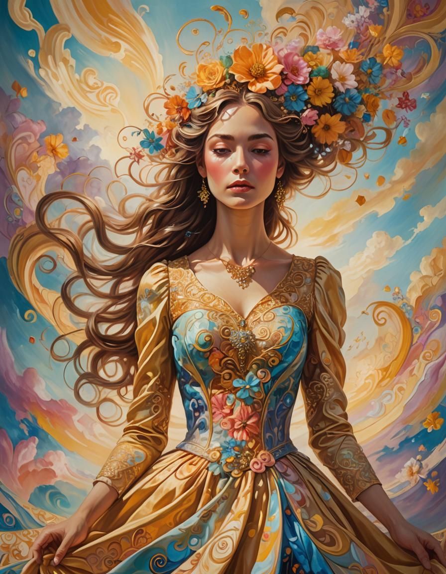 Ethereal Woman in a Surreal Art Nouveau World