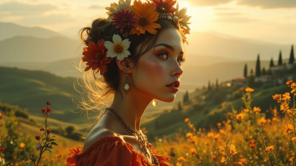 Woman Portrait in Tuscany, Gothic Nouveau Style