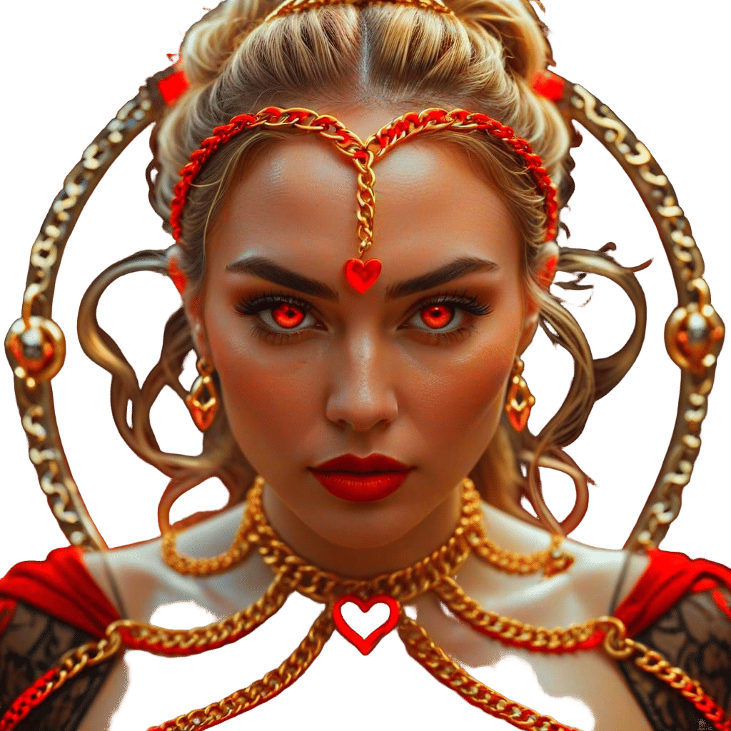 Glamorous Woman in Luxurious Gold and Red