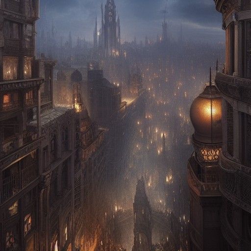 Detailed Steampunk City Digital Matte Painting