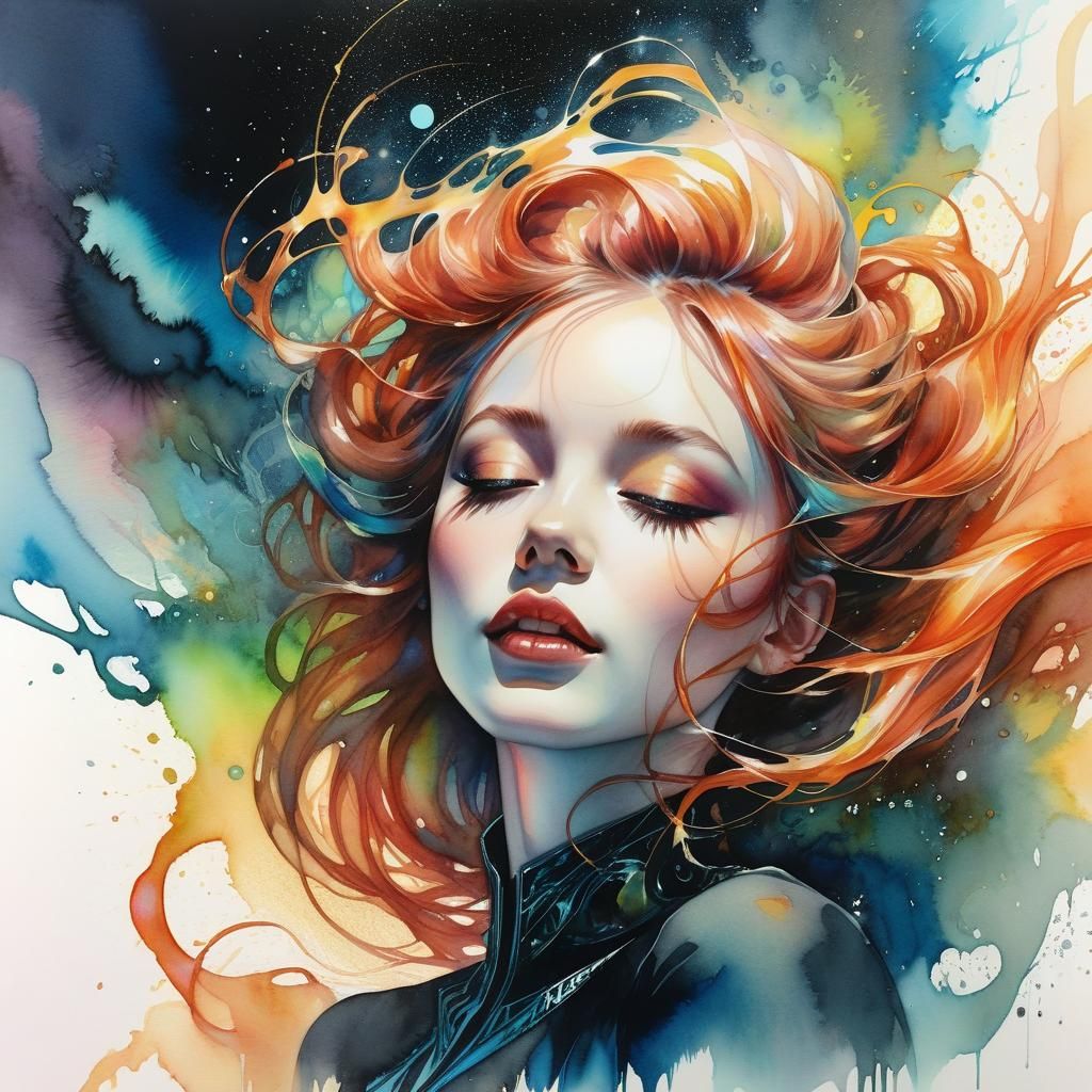 Ethereal Gothic Surrealism in Space: Gouache and Watercolor