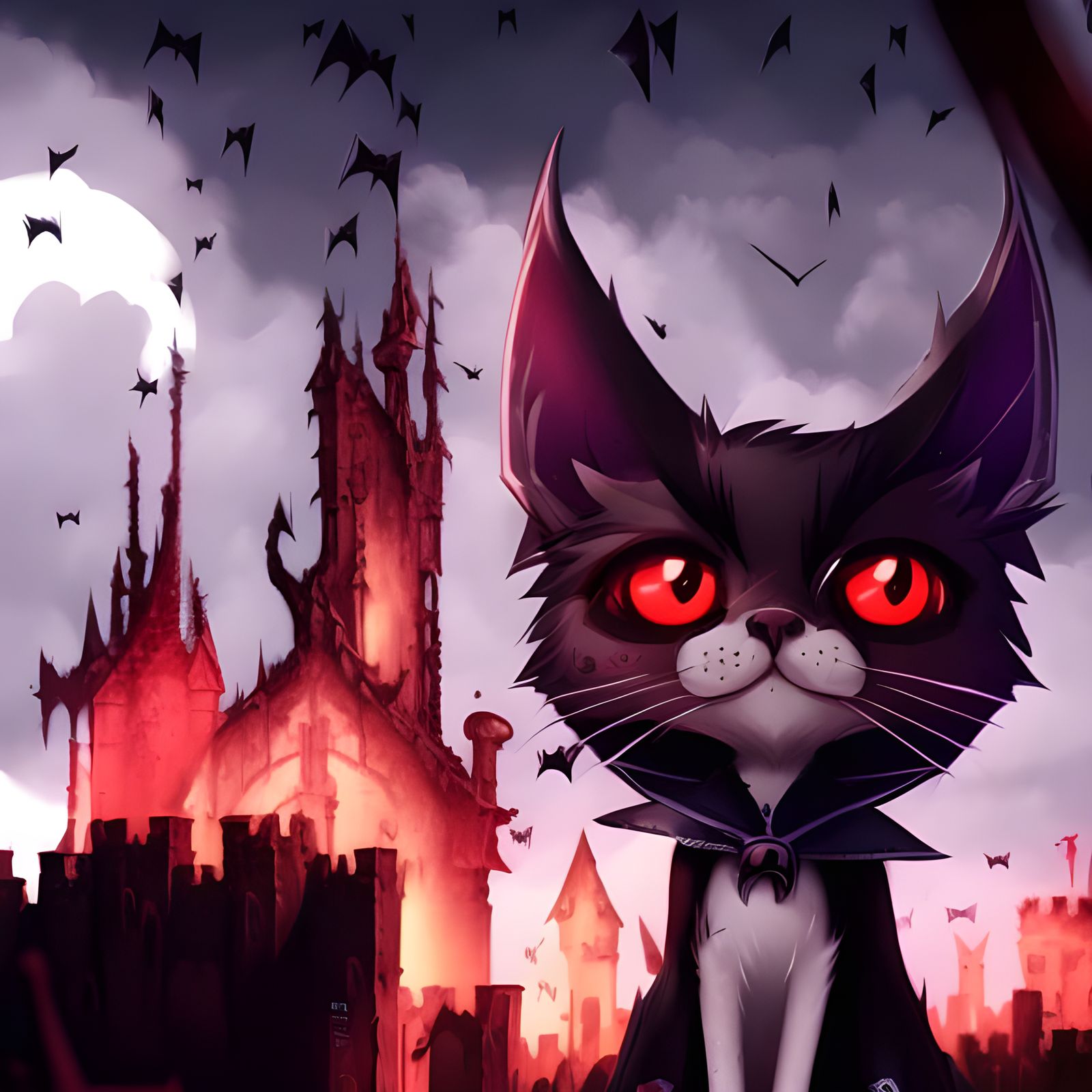 Cute Goth Vampire Cat in Dark Castle