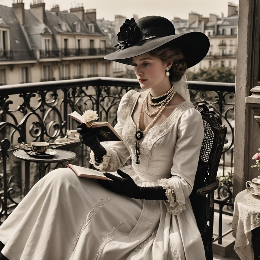 Belle Epoque Aristocrat Reading on Balcony