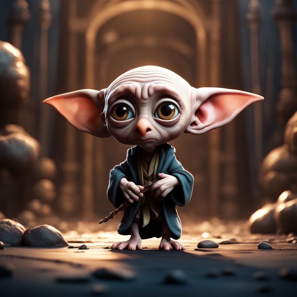 Chibi Dobby in Detailed Matte Painting Style