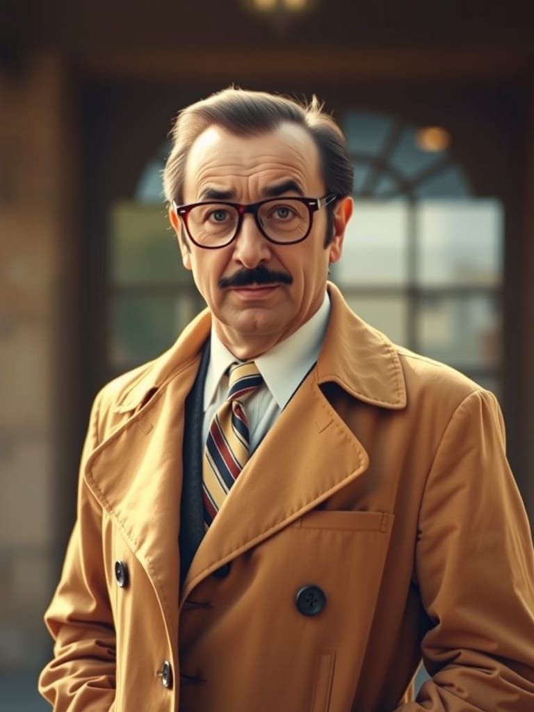 Peter Sellers in his tan trench coat the movie The Pink Pant...