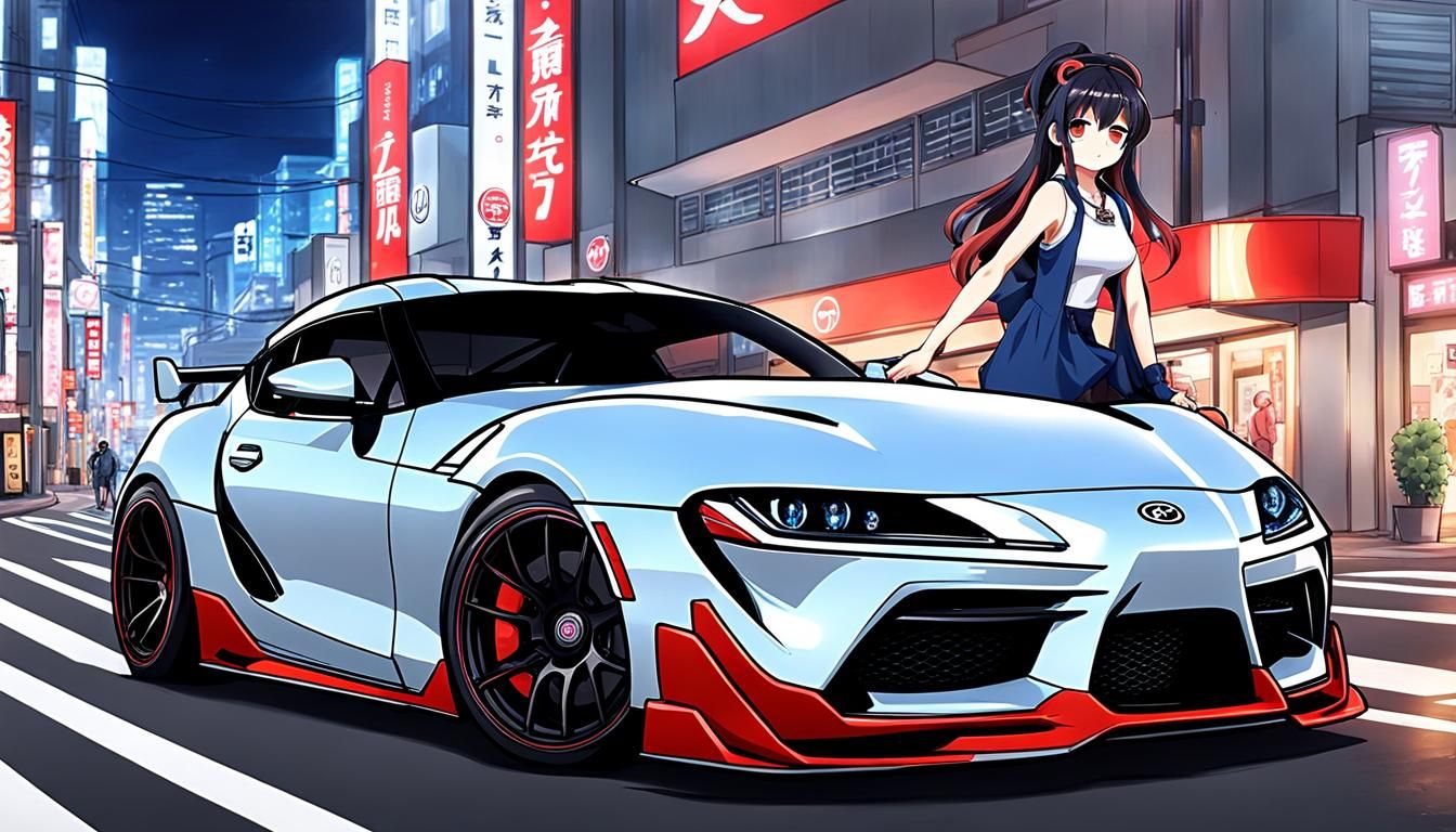 Anime Waifu with Supra in Tokyo Street
