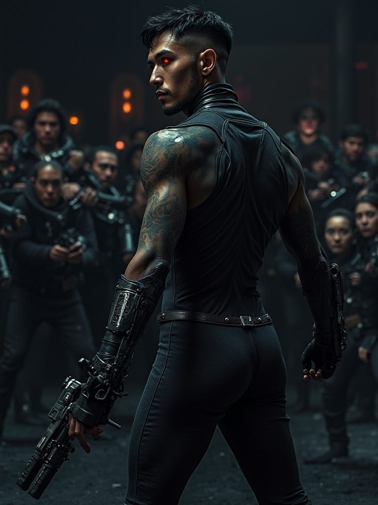 Cyberpunk Duel: Man vs. Cyborg in Neon Arena