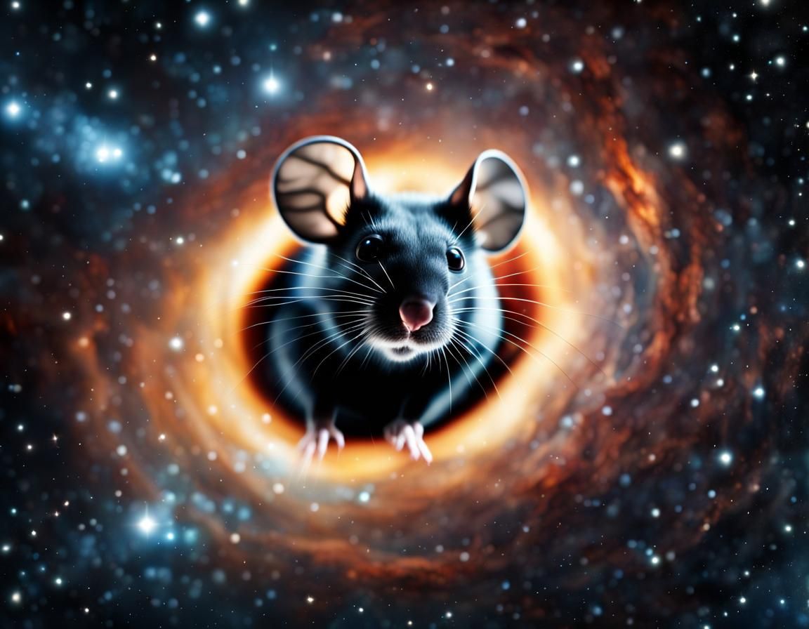 Mouse Emerges From Black Hole: Hyperrealistic Photo