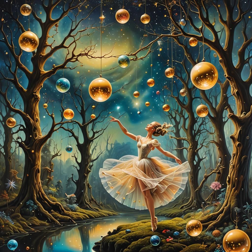 Cyborg Ballerina in Primordial Forest: Digital Art