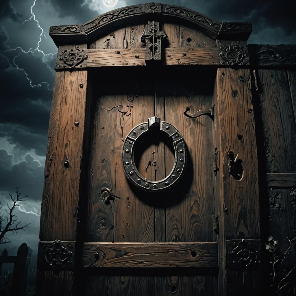 Eerie Glowing Horseshoe in Gothic Horror Scene