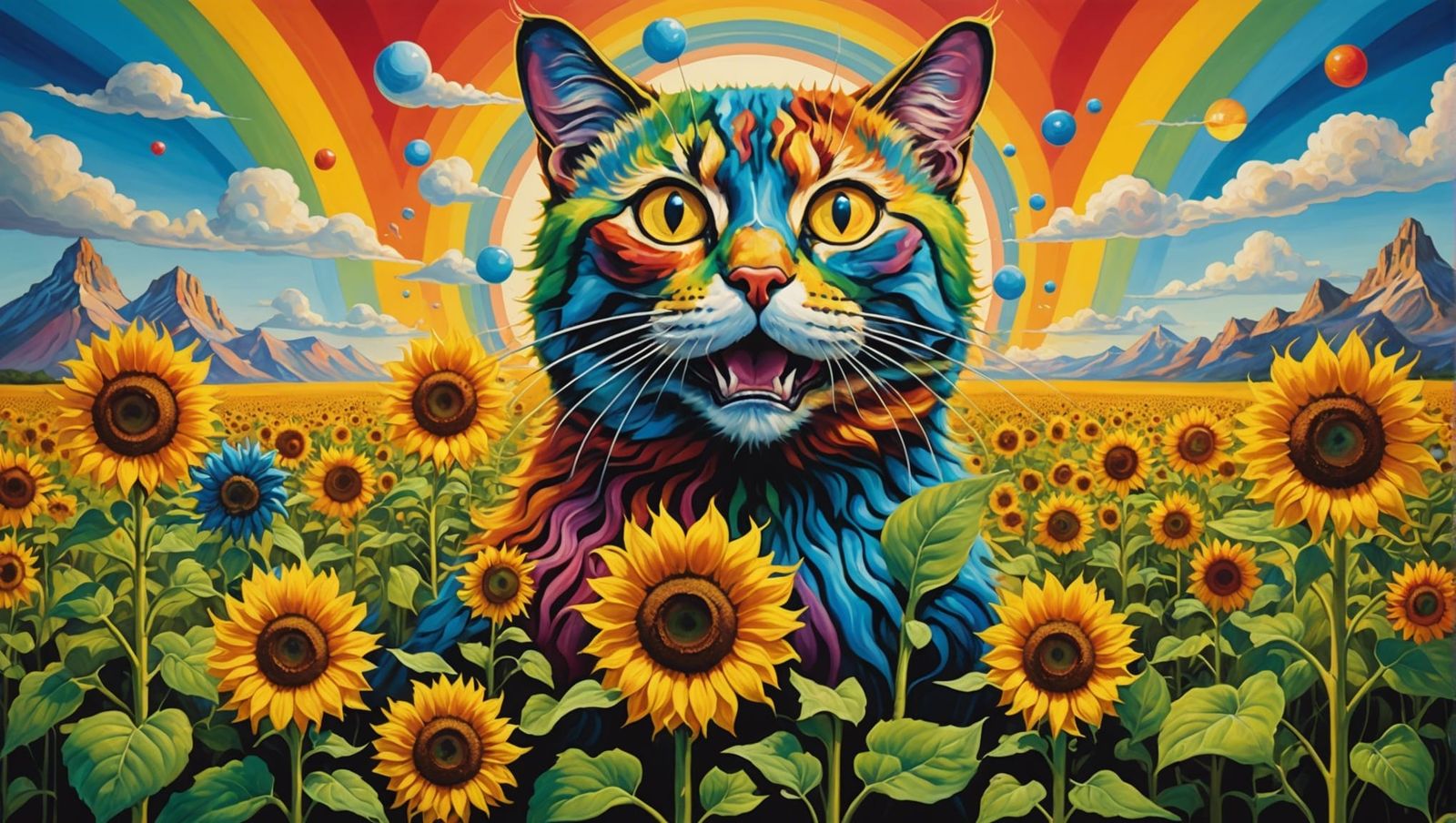 Surreal Cat in Candyland: A Melting Oil Painting