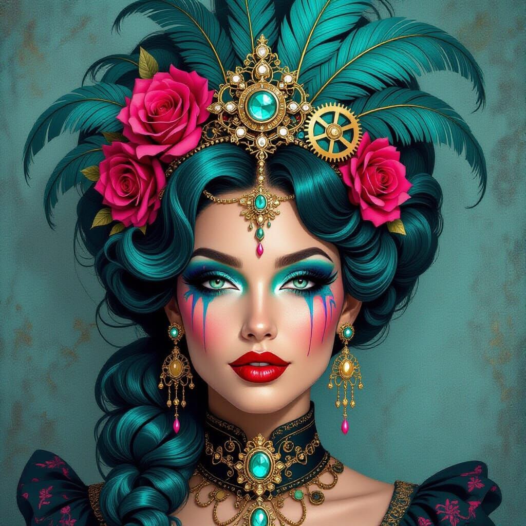 Steampunk Art Deco Carnival Woman Portrait