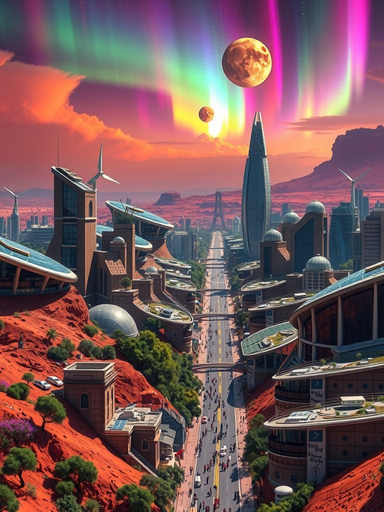 Ethereal Solarpunk Metropolis on Mars