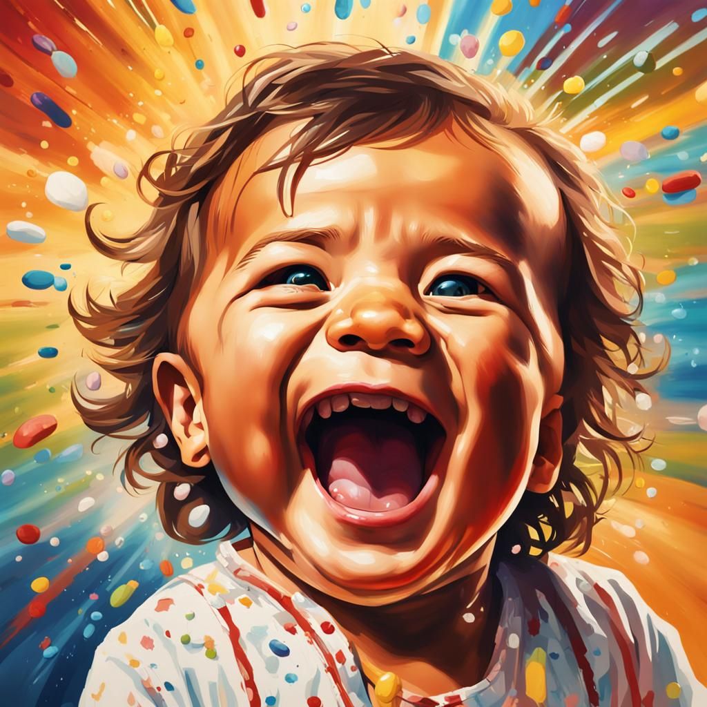 Hyperrealistic Baby Laughing at Jesus in Splash Art Style
